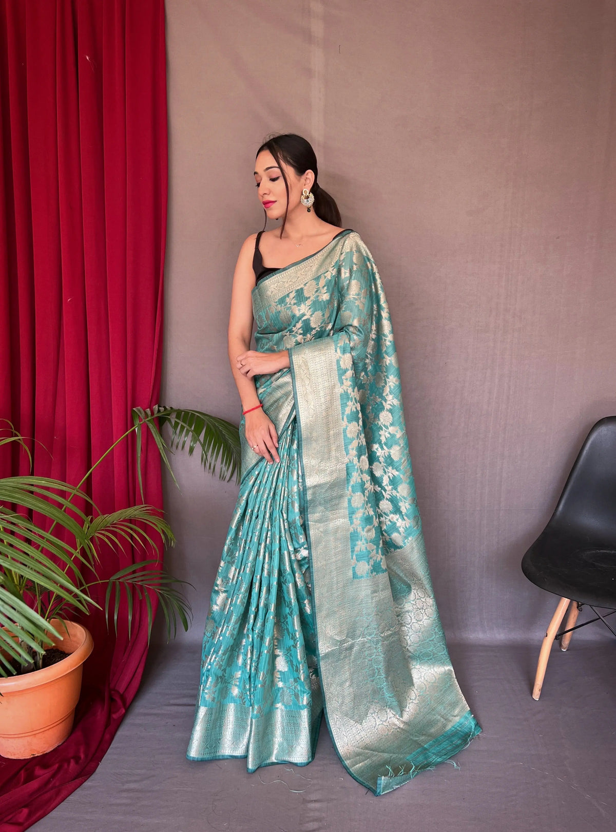 Sea Green Jhalak Cotton Linen Jaal Woven Saree - Colorful Saree