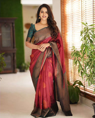 Artistic Maroon Soft Silk Saree With Splendorous Blouse Piece - Colorful Saree