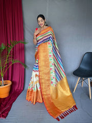 Shrikala Gala Chevron Kalamkari Printed Woven Saree Multicolor - Colorful Saree