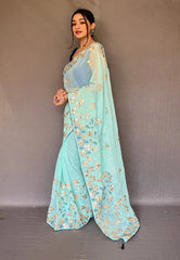 Sky Blue Arya Organza Shimmer Gota Patti Embroidered Saree - Colorful Saree