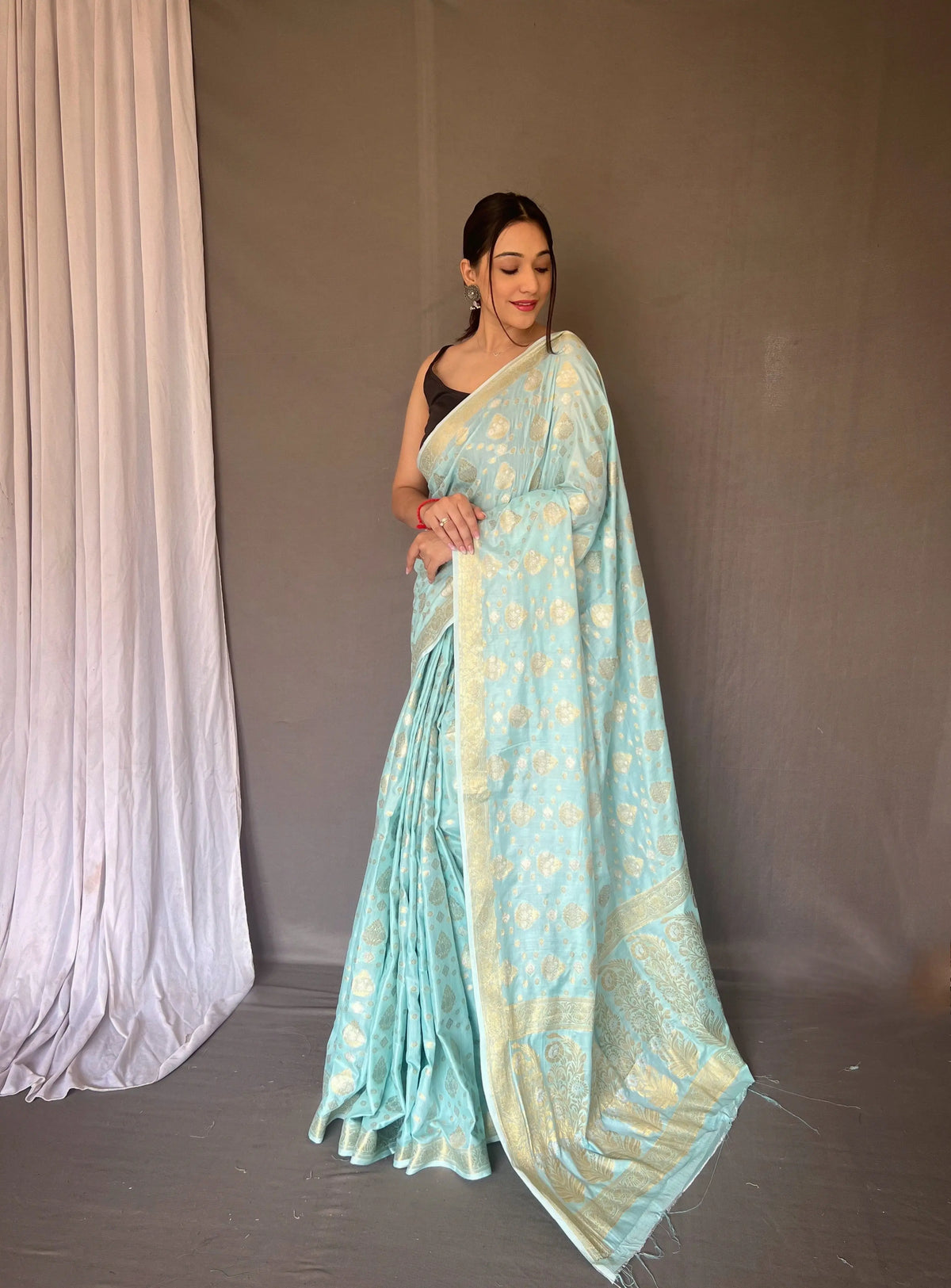 Sky Blue Hasti Cotton Muslin Woven Saree - Colorful Saree