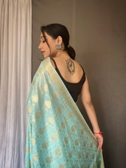 Sky Blue Hasti Cotton Muslin Woven Saree - Colorful Saree