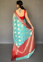 Sky Blue Tejaswi Organza Contrast Zari Woven Saree - Colorful Saree