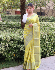 Soft Dola Silk Rose Gold Zari Woven Saree Yellow - Colorful Saree