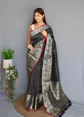 Soft Silk Woven Checks Black - Colorful Saree