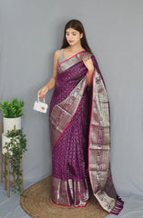 Soft Silk Woven Checks Purple - Colorful Saree