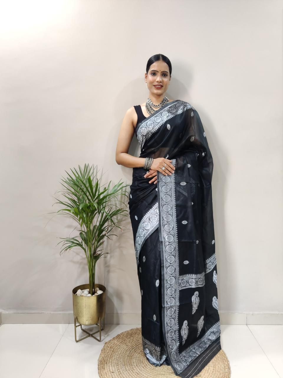 Soft Cotton Black Saree with Blouse Piece Colorful Saree