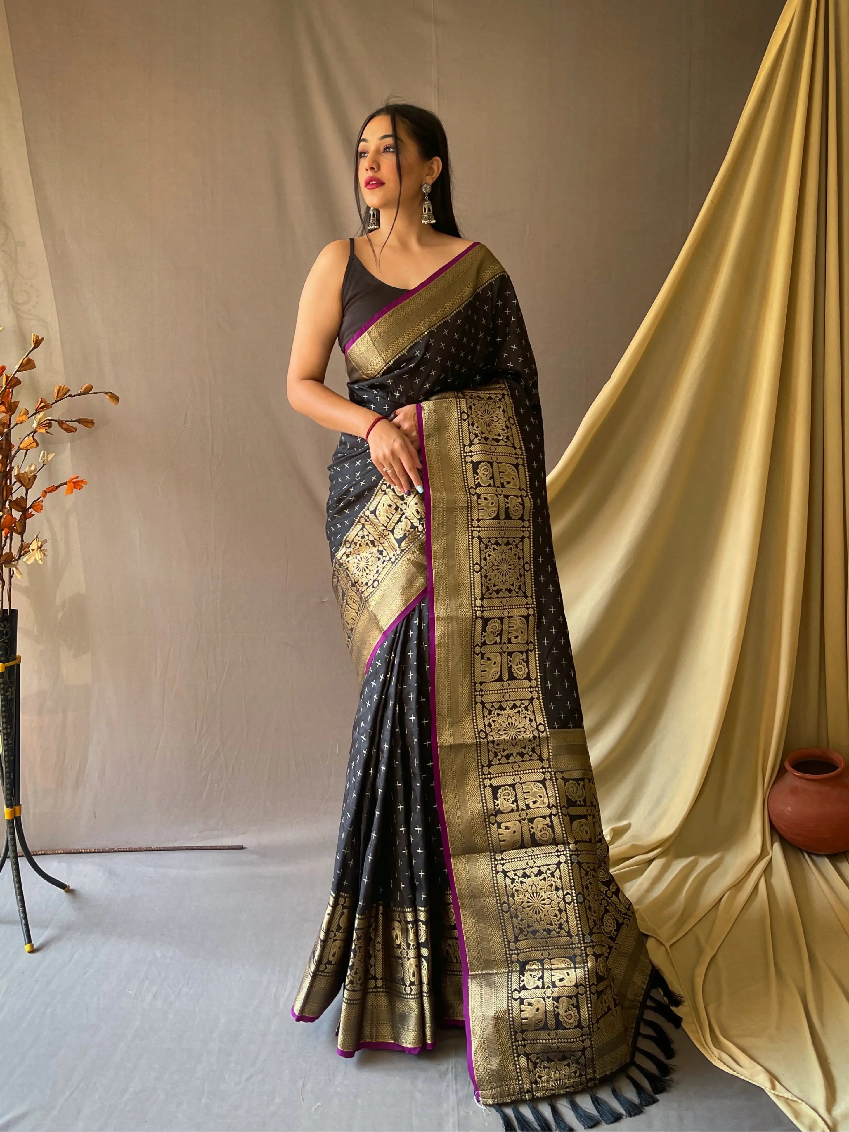 Suhasini Soft Silk Woven Saree Black - Colorful Saree