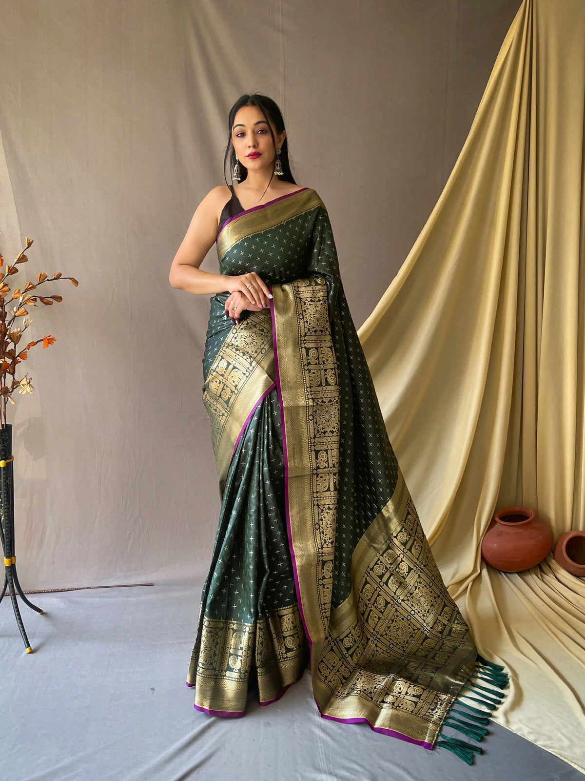 Suhasini Soft Silk Woven Saree Bottle Green - Colorful Saree