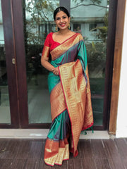 Teal Color Weaving zari work Banarasi Silk Saree - Colorful Saree