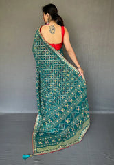 Teal Green Georgette Bandhani Gota Patti Embroidered Saree - Colorful Saree