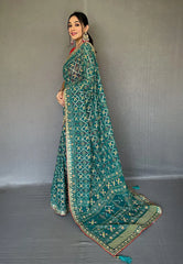 Teal Green Georgette Bandhani Gota Patti Embroidered Saree - Colorful Saree