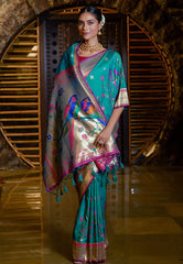 Teal Mayuri Banarasi Paithani Silk Woven Saree - Colorful Saree