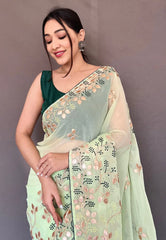 Thistle Green Arya Organza Shimmer Gota Patti Embroidered Saree - Colorful Saree