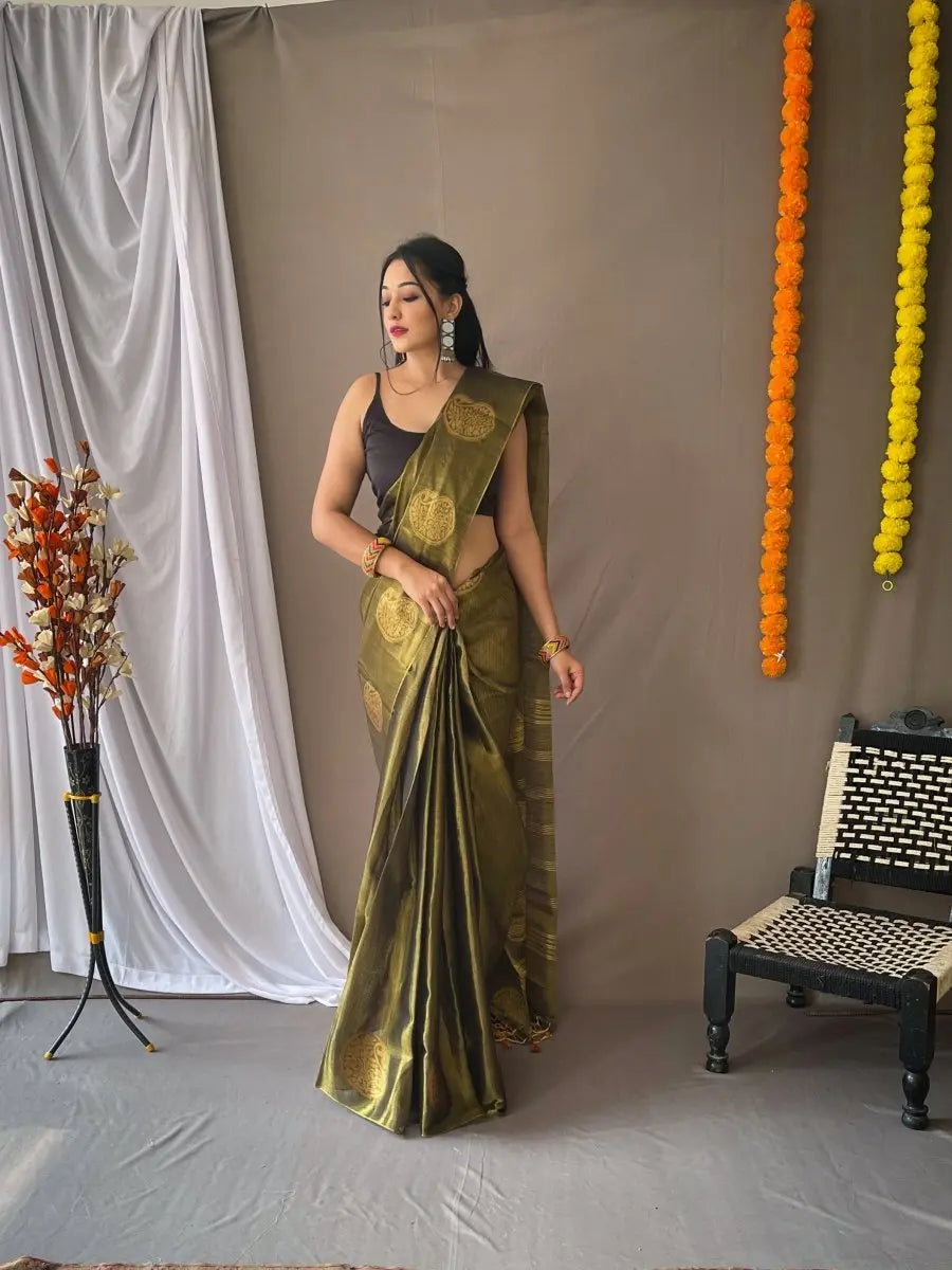 Tissue Woven Silk Pesto - Colorful Saree