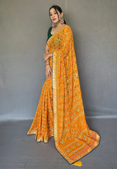 Turmeric Orange Georgette Bandhani Gota Patti Embroidered Saree - Colorful Saree