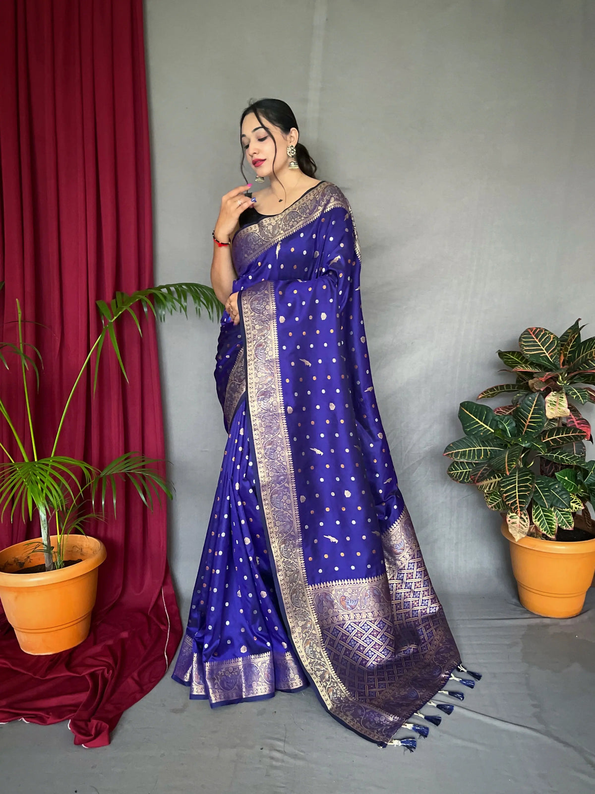 Udaan Soft Silk Multi Color Zari Woven Saree Violet Blue - Colorful Saree