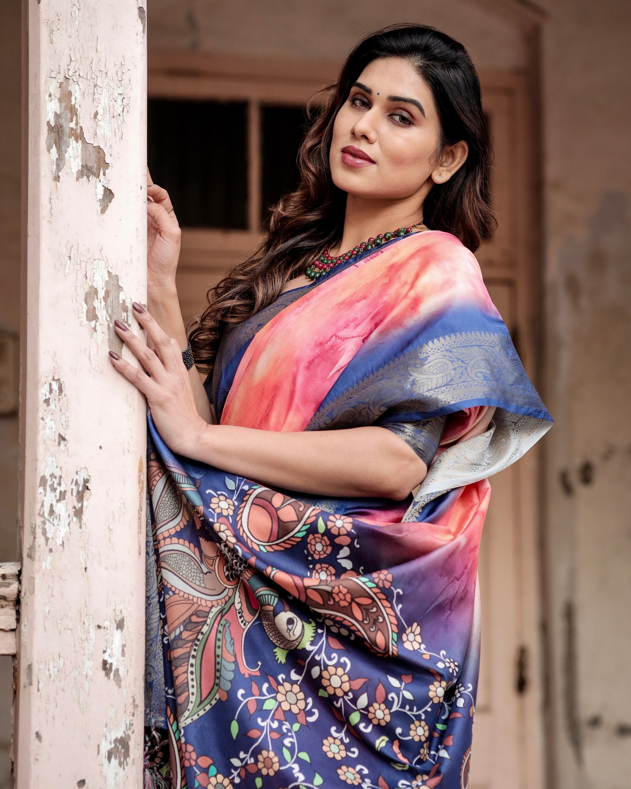 Pure Silk Digital Printed Saree with Brocade Blouse Colorful Saree