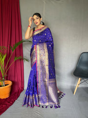 Violet Blue Saree in Soft Silk Woven and Multi Color Zari - Colorful Saree