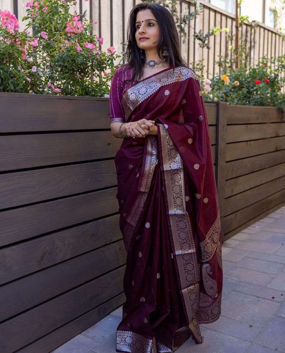 Arresting Maroon Soft Banarasi Silk Saree With Unique Blouse Piece - Colorful Saree