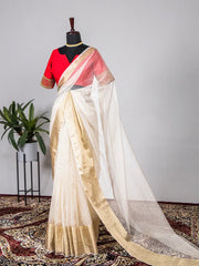 White Color Weaving Zari Work Organza Chex saree - Colorful Saree