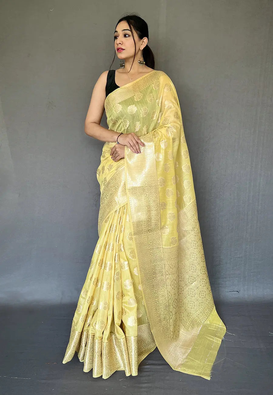 Yellow Anandi Cotton Muslin Woven Saree - Colorful Saree