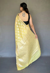 Yellow Anandi Cotton Muslin Woven Saree - Colorful Saree