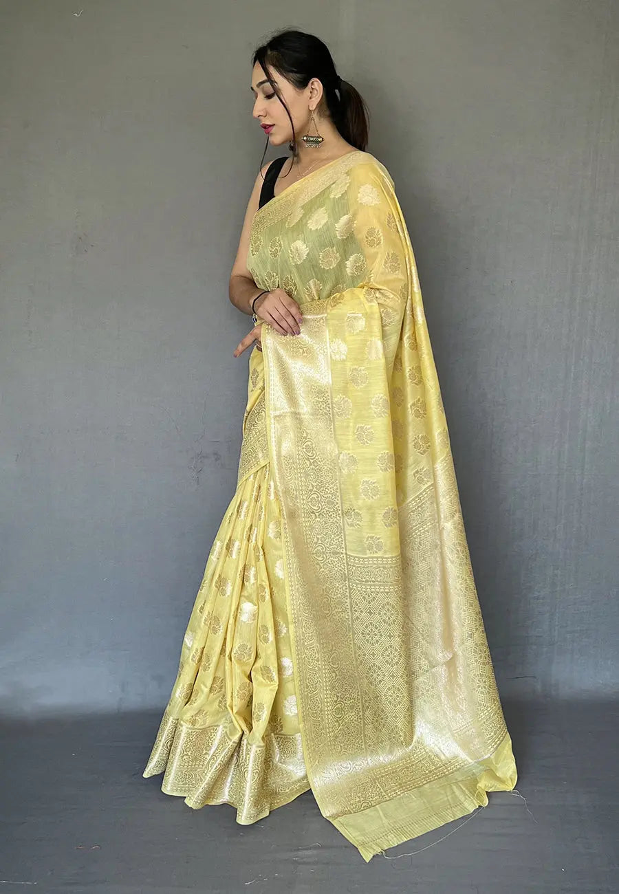 Yellow Anandi Cotton Muslin Woven Saree - Colorful Saree