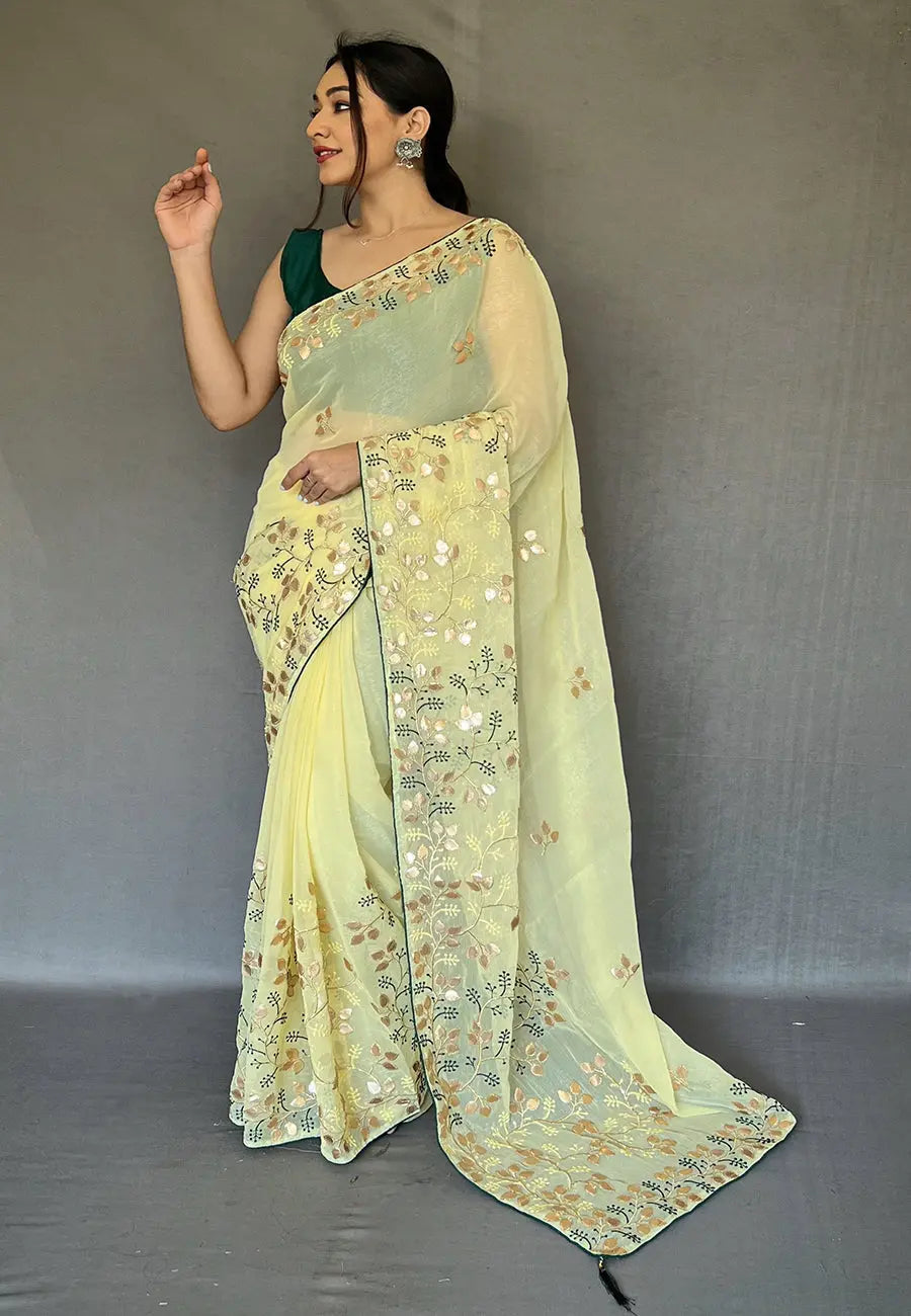 Yellow Arya Organza Shimmer Gota Patti Embroidered Saree - Colorful Saree