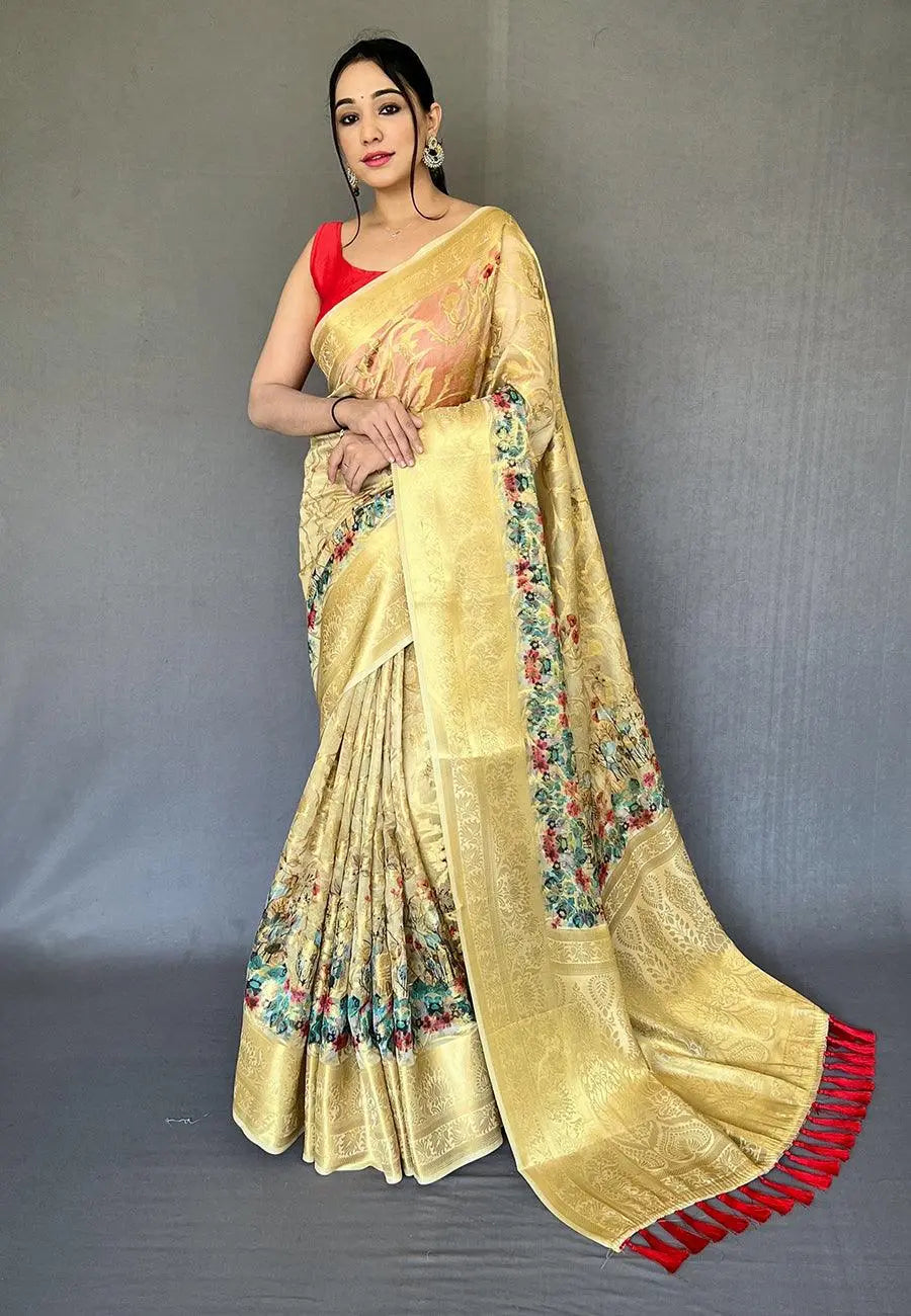 Yellow Banarasi Kora Organza Anokhi Digital Vol. 3 Printed Woven Saree - Colorful Saree