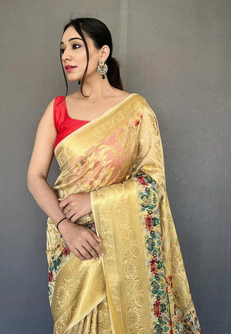 Yellow Banarasi Kora Organza Anokhi Digital Vol. 3 Printed Woven Saree - Colorful Saree