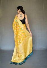 Yellow Barfi Organza Silk Woven Saree - Colorful Saree