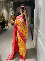 Yellow Color Patola Paithani Printed with Foil Work Dola Silk Saree - Colorful Saree