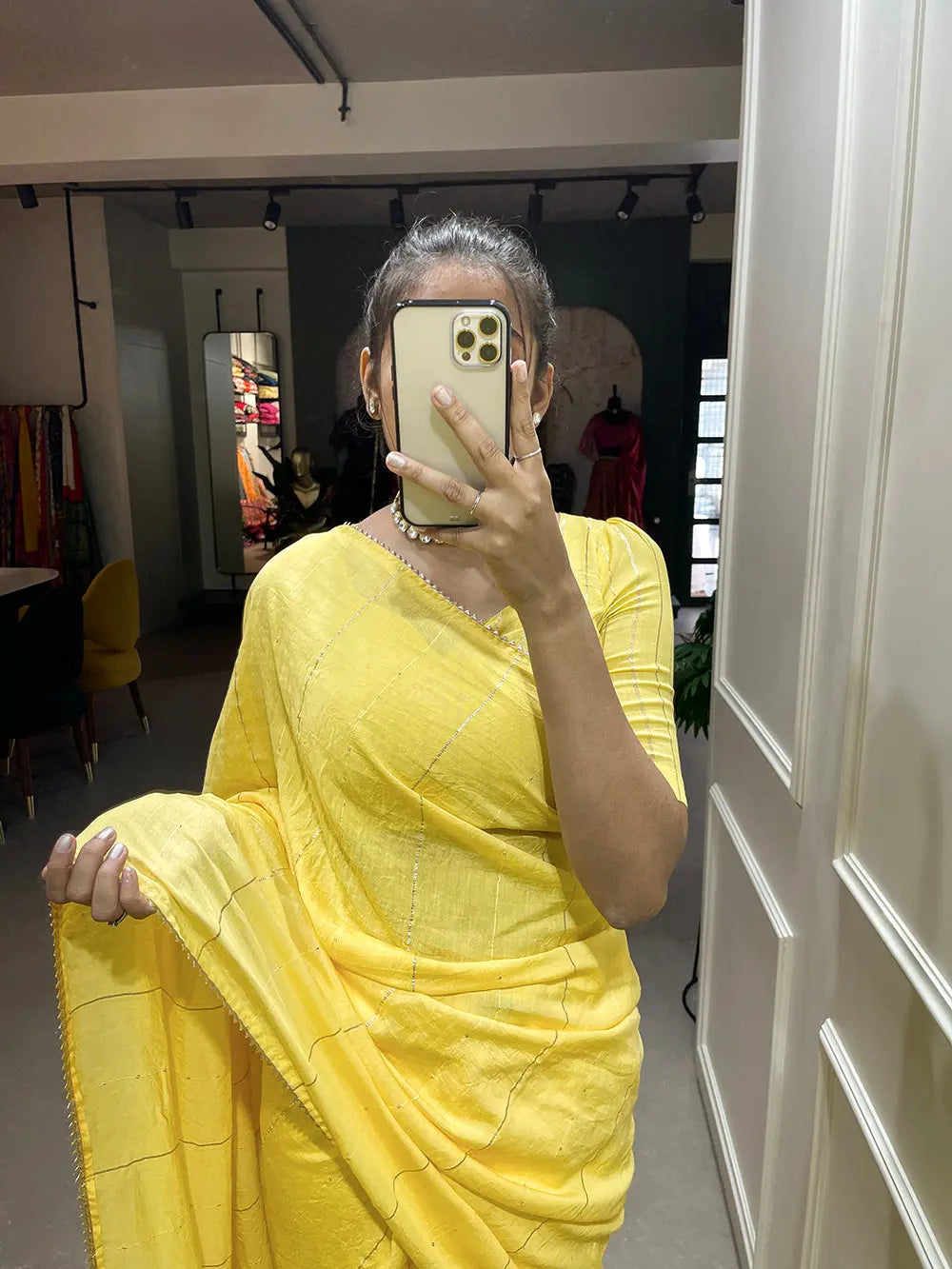 Yellow Color Sequins And Zari Work Viscose Chanderi Saree - Colorful Saree