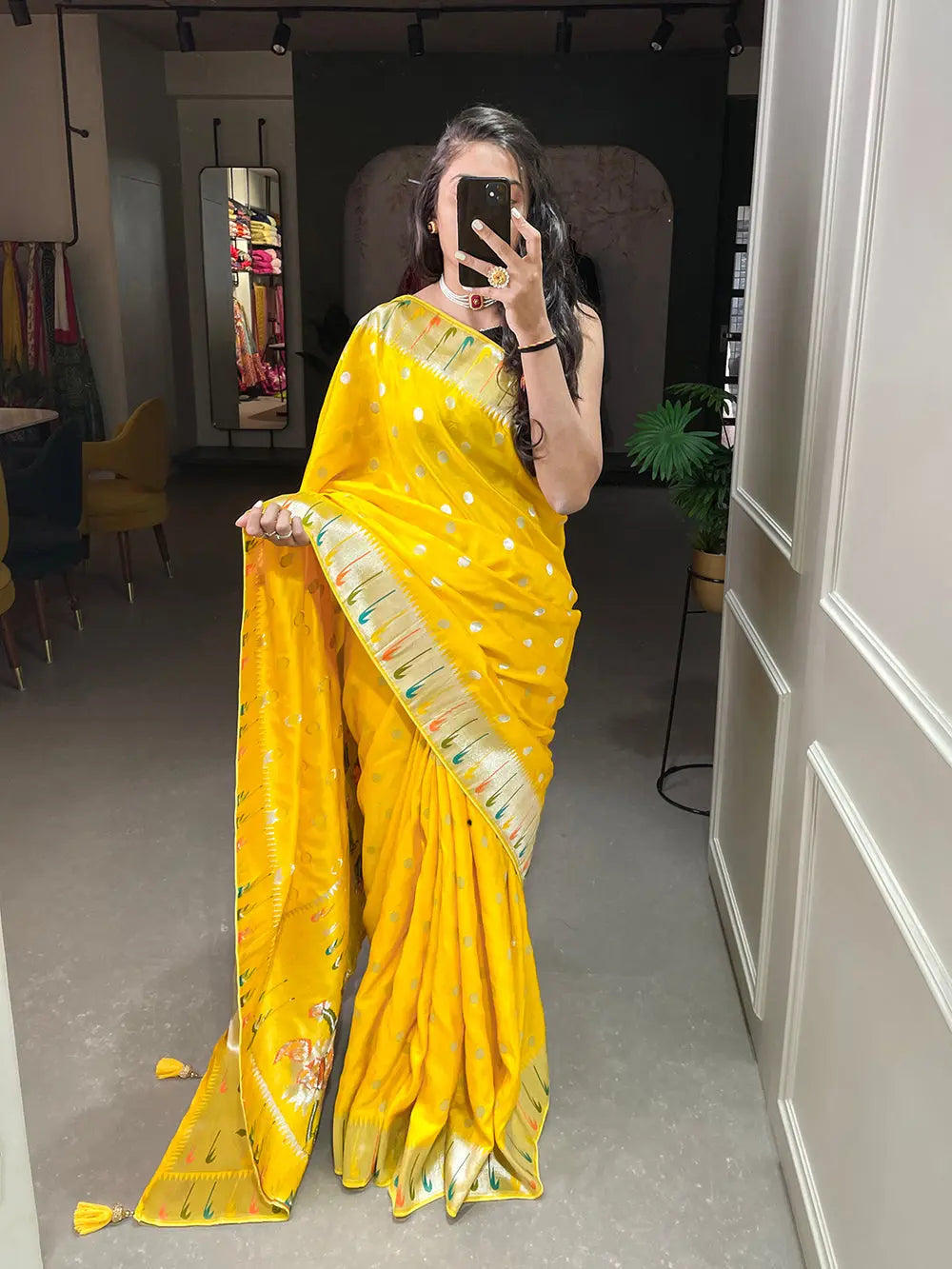 Yellow Color Zari Weaving Work Pure Viscose Saree - Colorful Saree