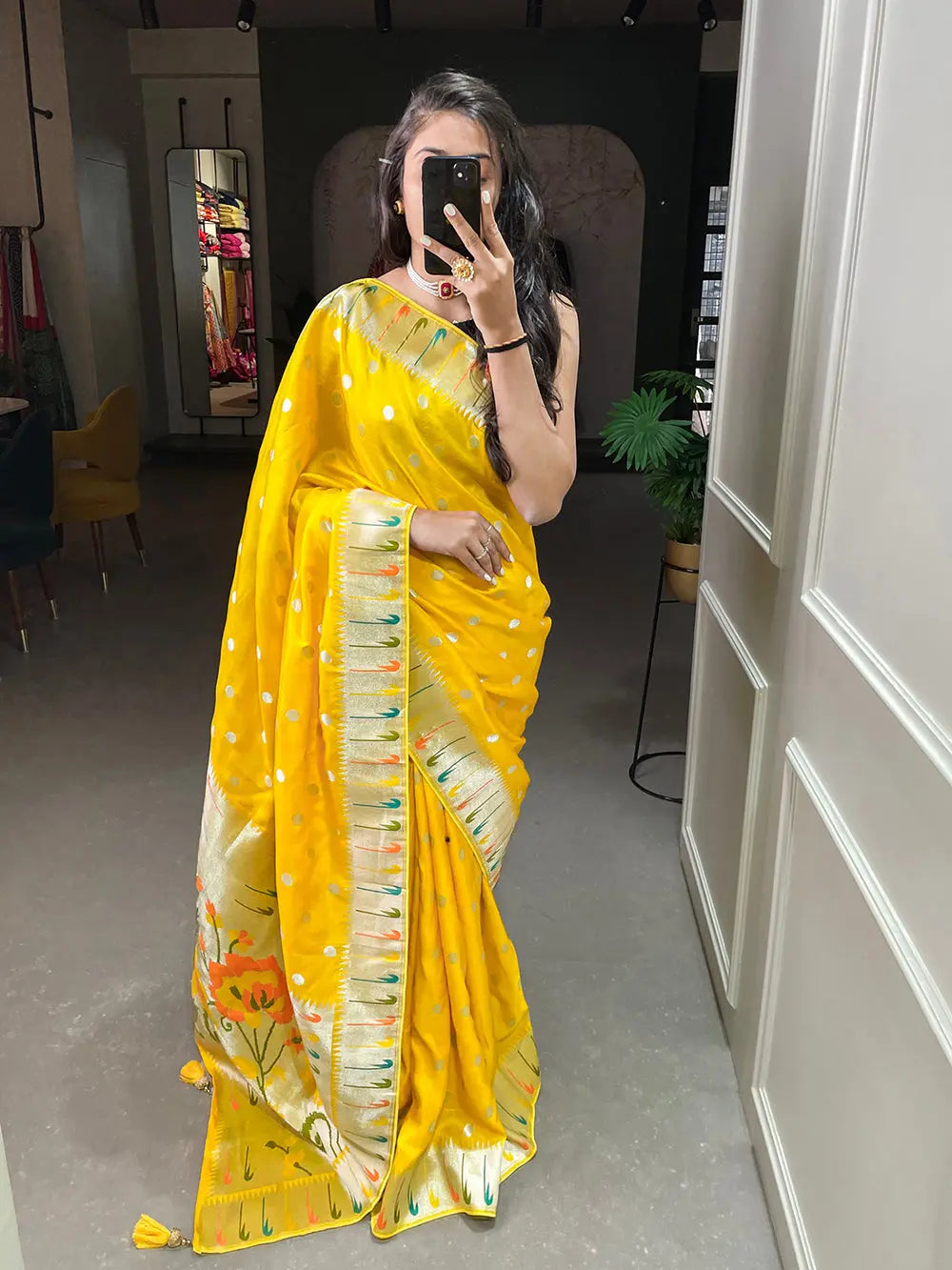 Yellow Color Zari Weaving Work Pure Viscose Saree - Colorful Saree