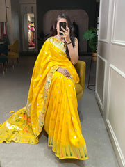 Yellow Color Zari Weaving Work Pure Viscose Saree - Colorful Saree