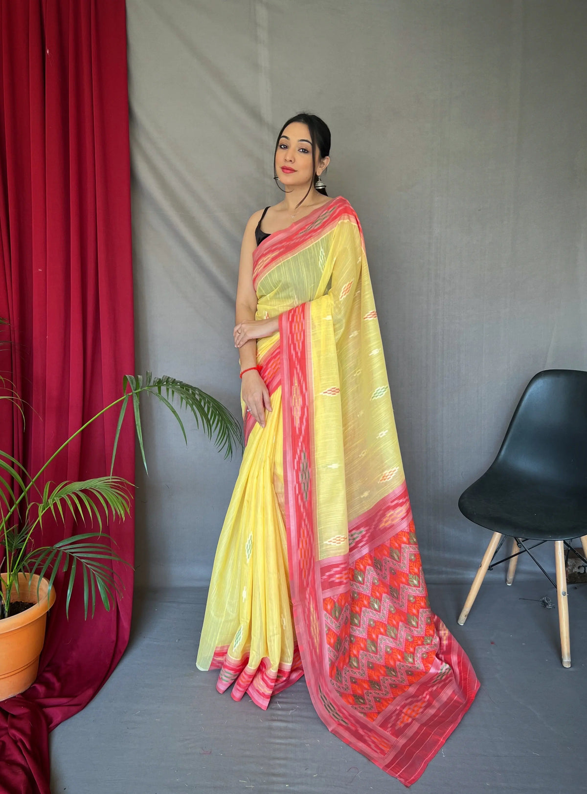 Yellow Cotton Ikat Woven Saree - Colorful Saree