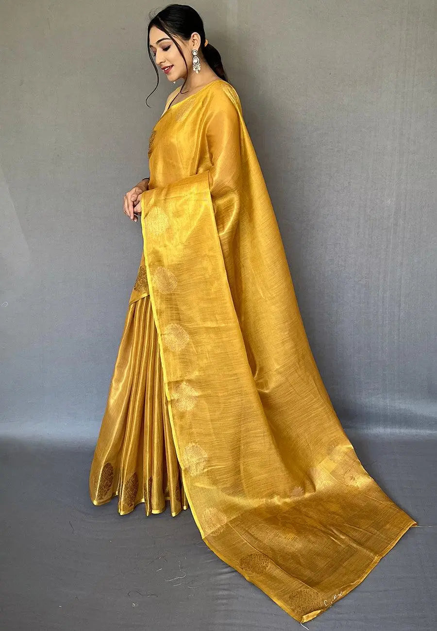 Yellow Gold Gulabo Banarasi Tissue Silk Zari Woven Saree - Colorful Saree