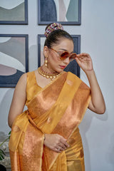 Yellow Lakshmi Organza Tissue Silk Woven Saree - Colorful Saree
