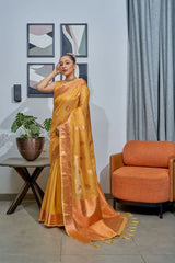 Yellow Lakshmi Organza Tissue Silk Woven Saree - Colorful Saree