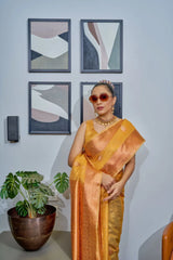 Yellow Lakshmi Organza Tissue Silk Woven Saree - Colorful Saree