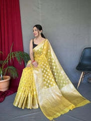 Yellow Man Mohini Cotton Muslin Woven Saree - Colorful Saree