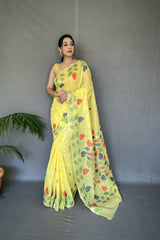 Yellow Shalini Cotton Jamdani Woven Saree - Colorful Saree