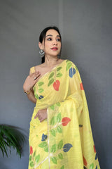 Yellow Shalini Cotton Jamdani Woven Saree - Colorful Saree