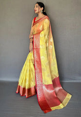 Yellow Tejaswi Organza Contrast Zari Woven Saree - Colorful Saree