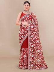 All Over Chikan Kari Soft Net Maroon Saree with Banglory Blouse Colorful Saree