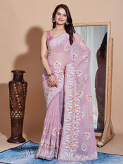 Alluring Embroidered Soft Georgette Pink Saree - Colorful Saree