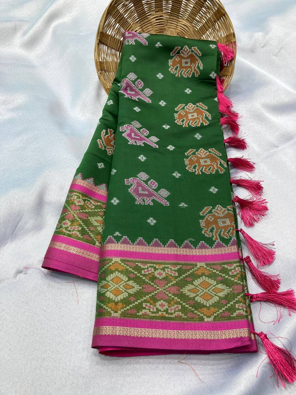 Authentic Patola green Saree in Soft Banarasi Silk  Rapier Jacquard Work - Colorful Saree