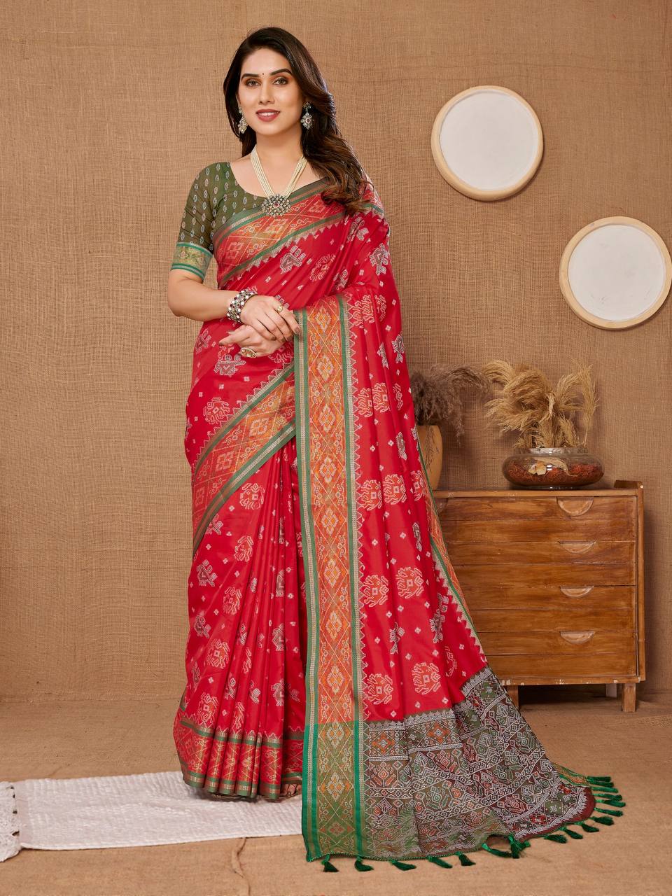 Authentic Patola red Saree in Soft Banarasi Silk  Rapier Jacquard Work - Colorful Saree